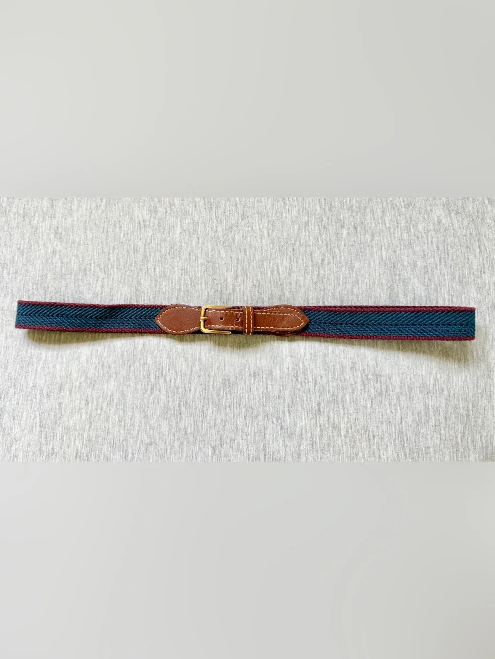 Women’s 1980’s “Preppy” Webbed Ribbon Herringbone Navy & Maroon Belt Size 35-37”